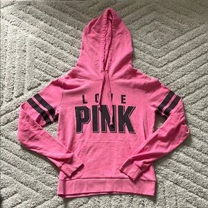 PINK Vintage Jersey Pink Hoodie with Black Stripes